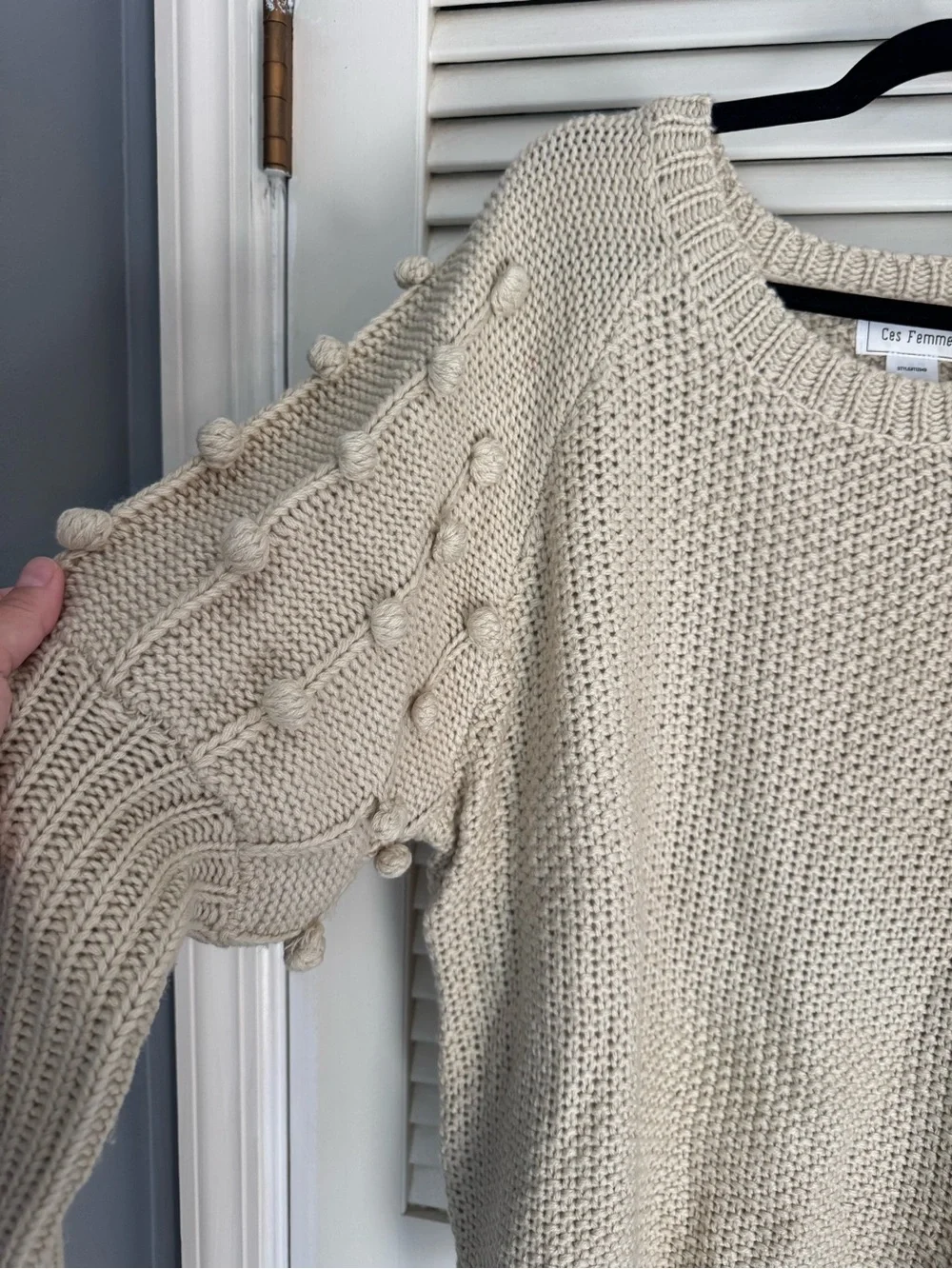 Ces Femme Neutral Pom-Pom Knit Sweater
